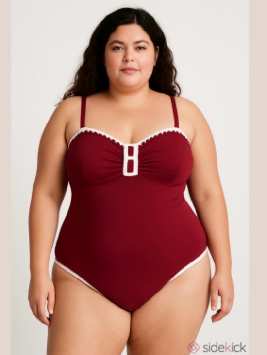 Cupshe Other - Cupshe Burgundy & Cream One Piece Swimsuit Size Large Contrast Trim